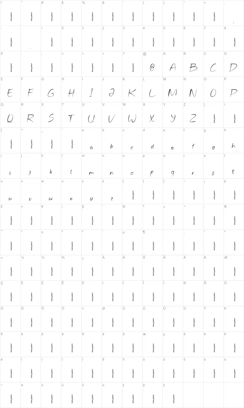 Sinaloa Cruzfont character map