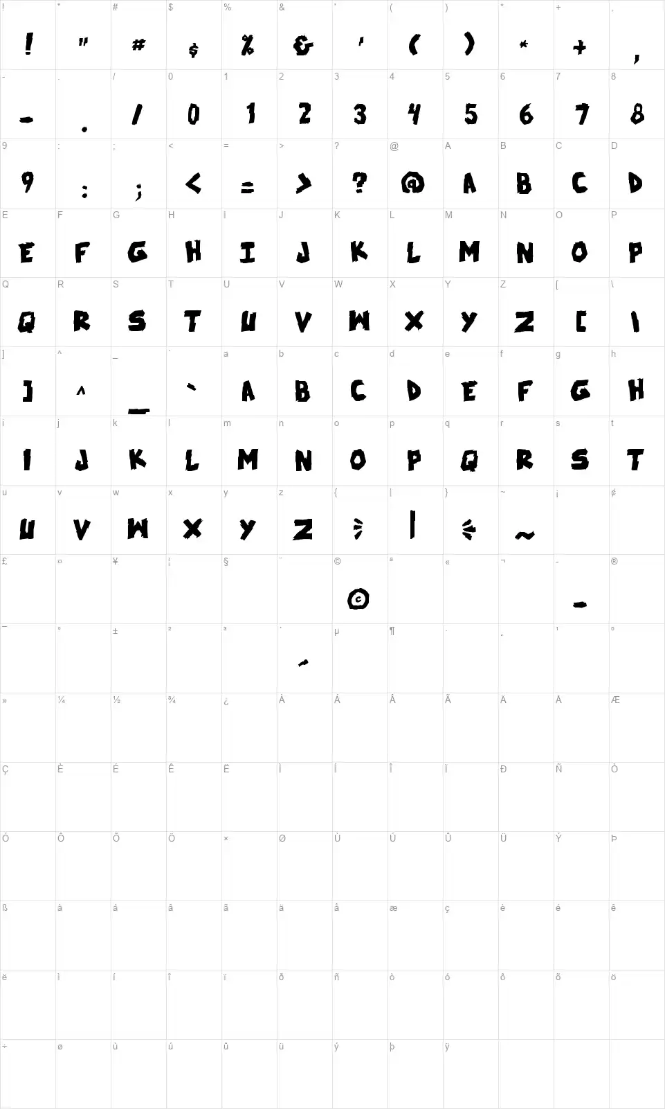 Skrunchfont character map