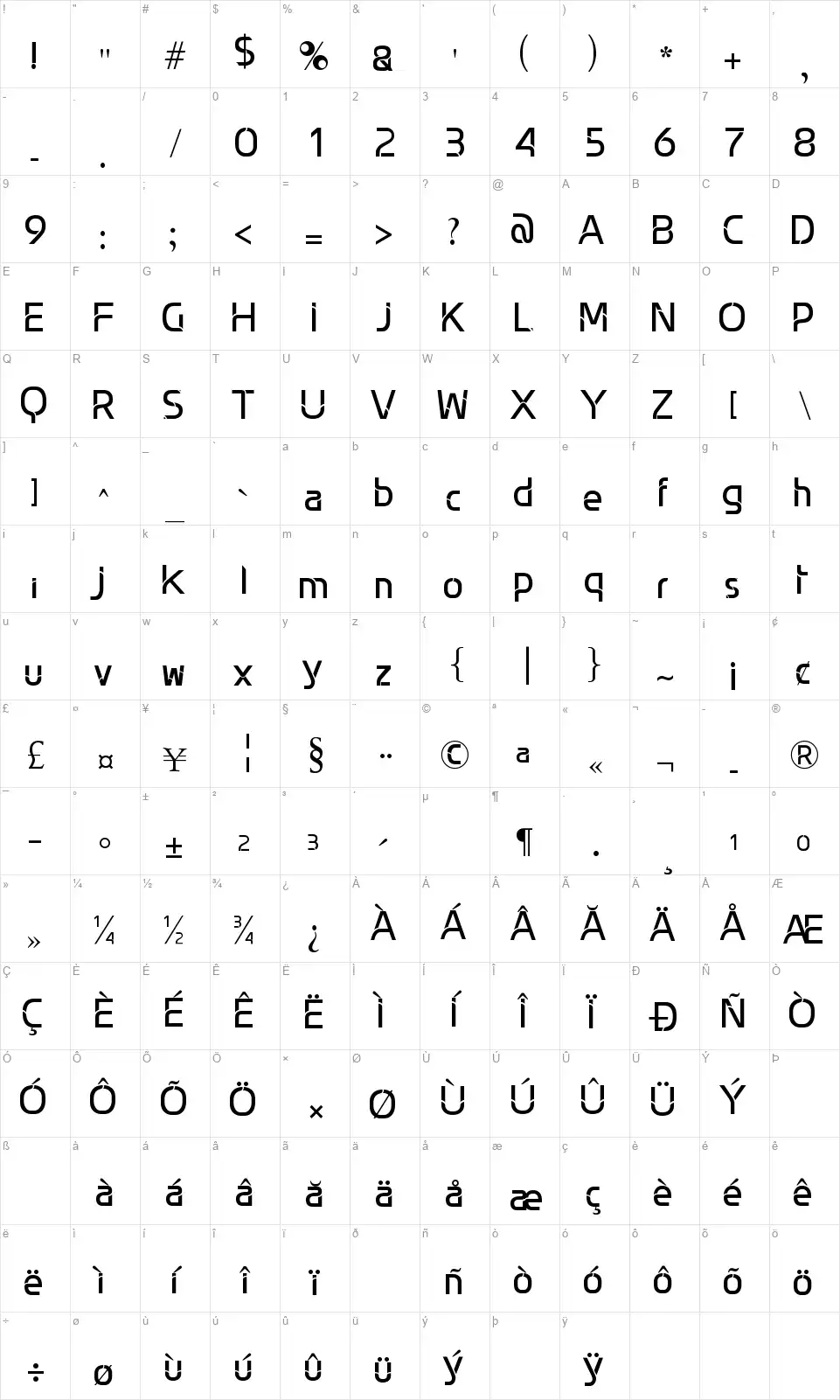 Skynet.Enterprisefont character map