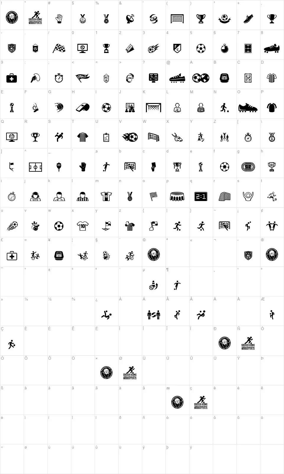 Soccer Iconsfont character map