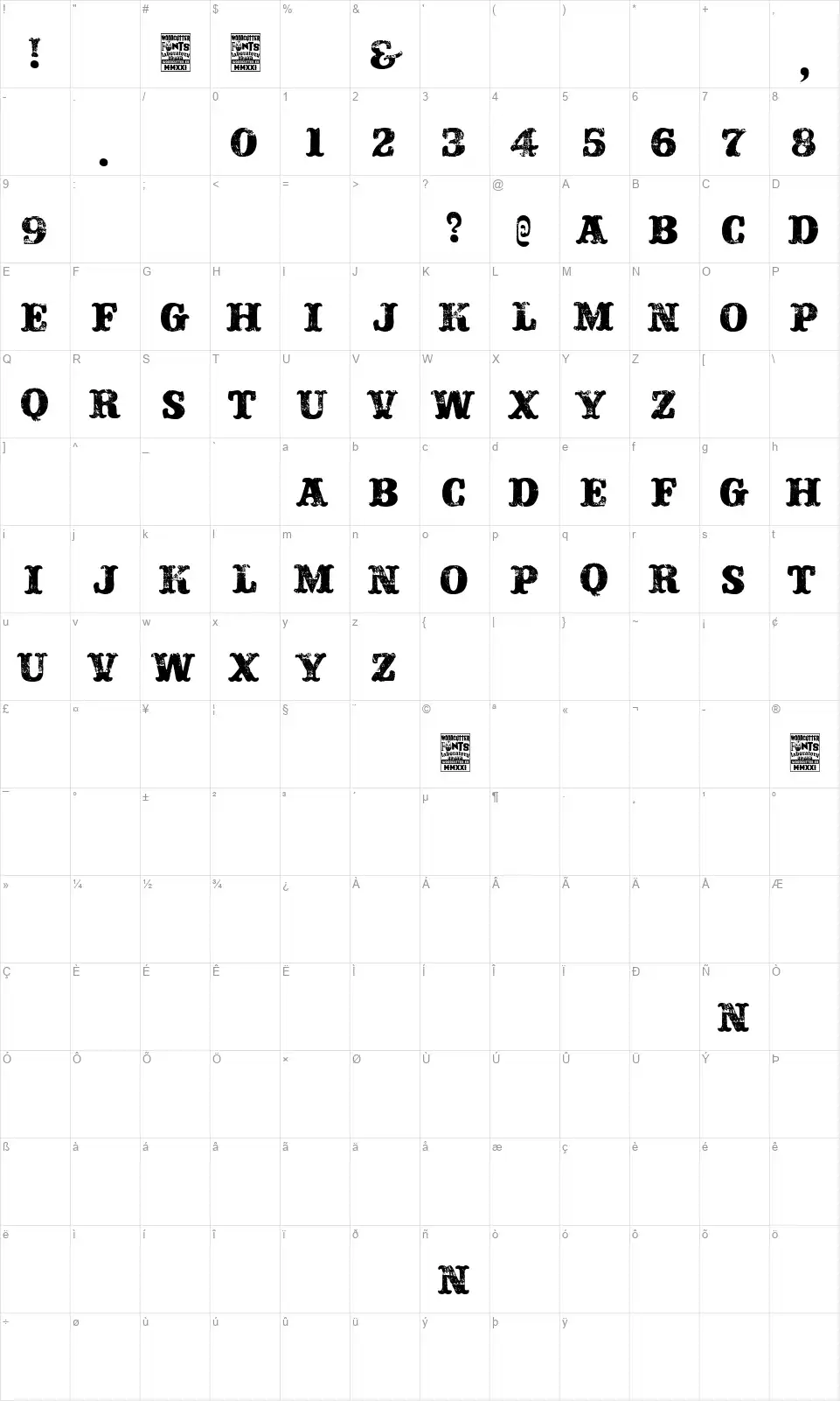 Spanish Circusfont character map