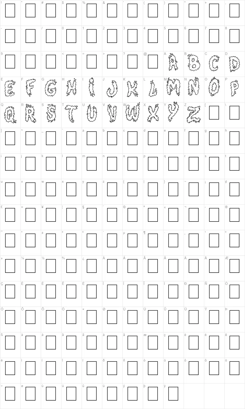 Splashfont character map