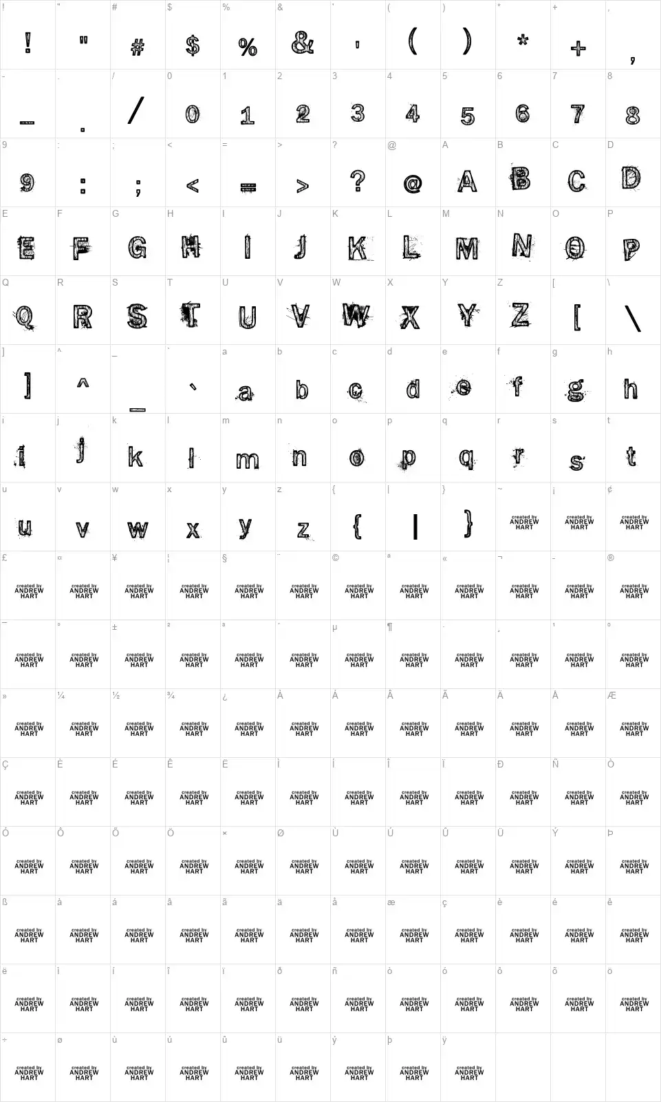 Splinter 2font character map