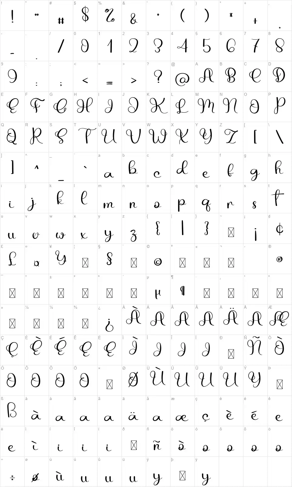 Spooky Gardenfont character map