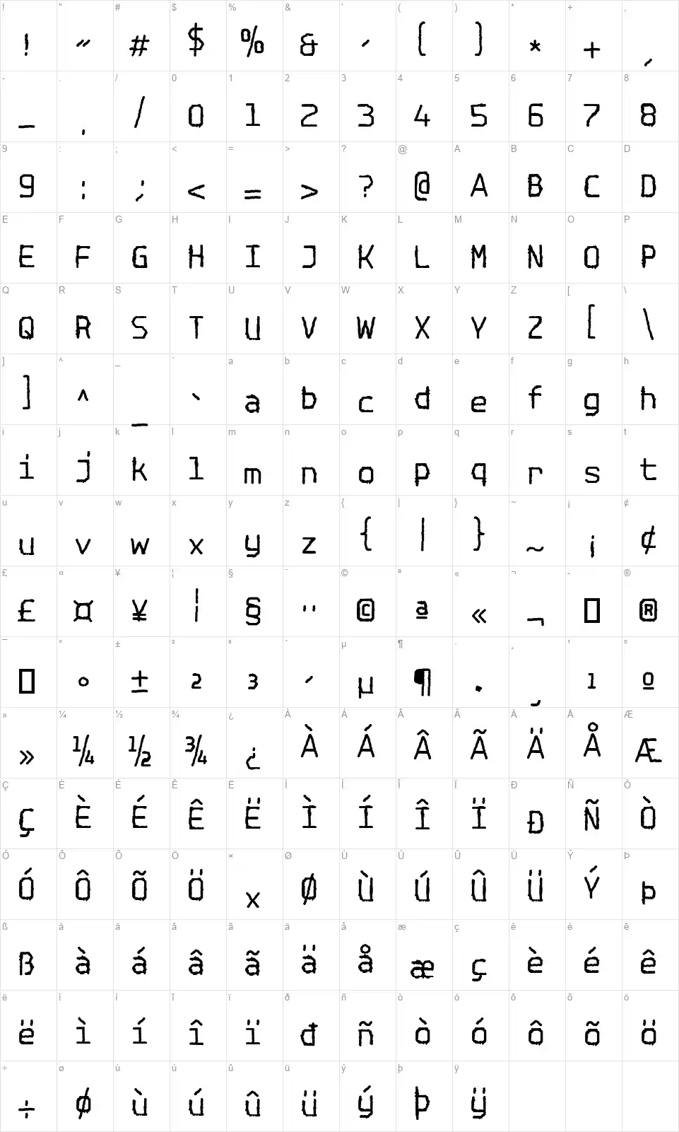 Spotlight Typewriter NCfont character map