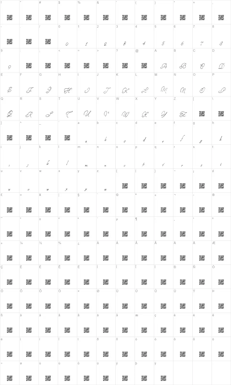Stamped Envelopesfont character map