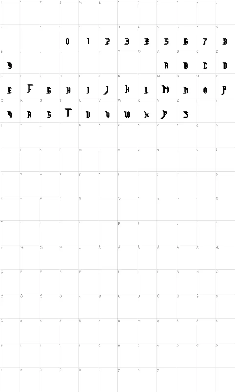 Starsteelfont character map
