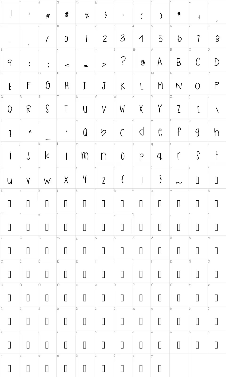 State Of Dreamingfont character map