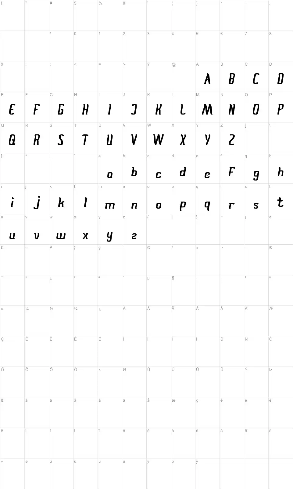 Stay truefont character map