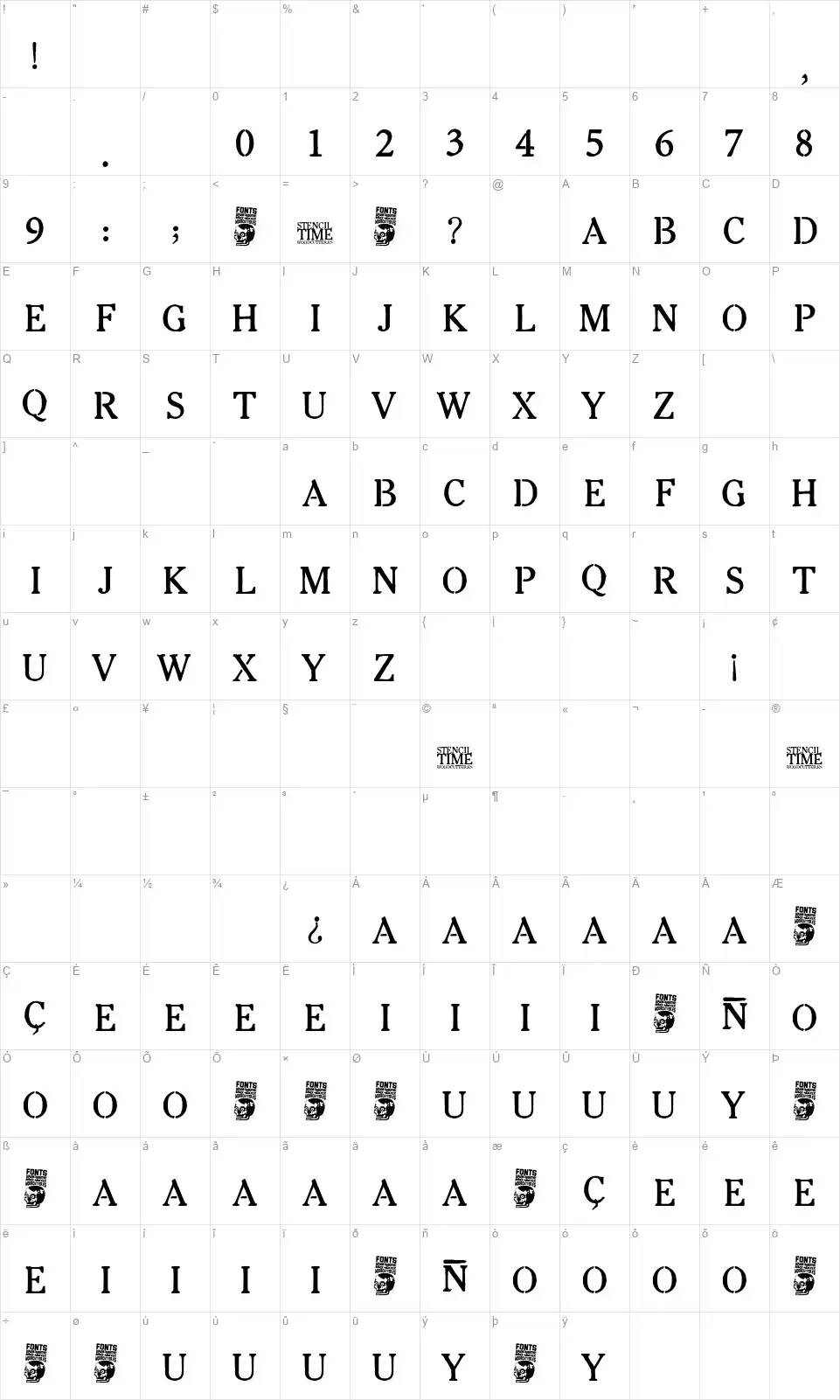 Stencil Timefont character map