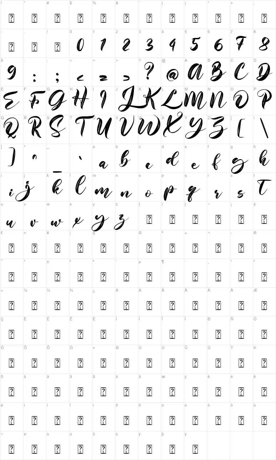 Still Sunshinefont character map