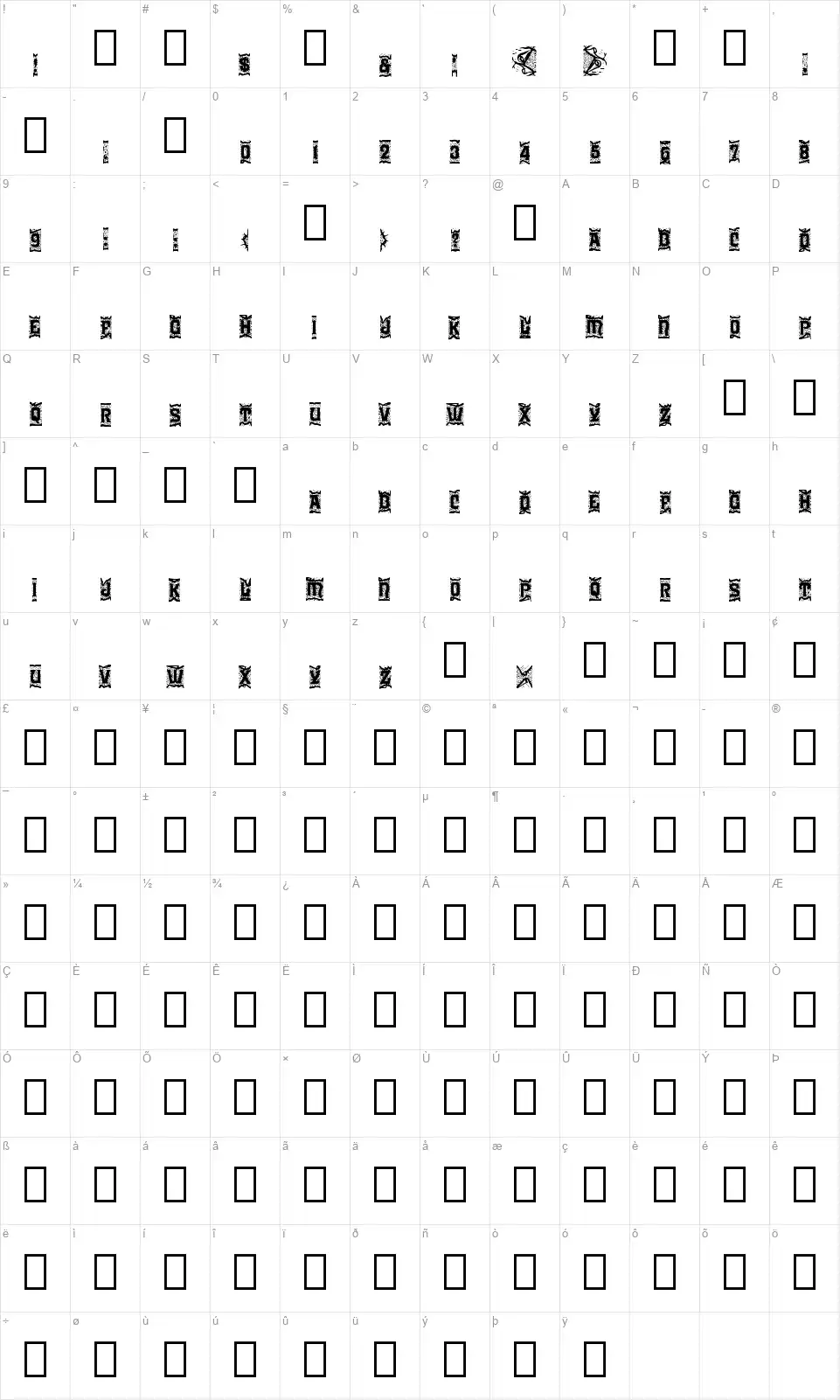 Stipple MS&Jfont character map