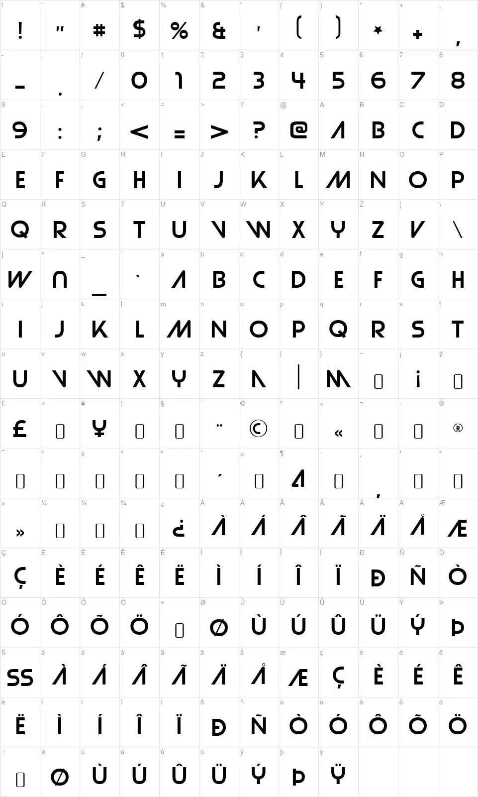 Strasuafont character map