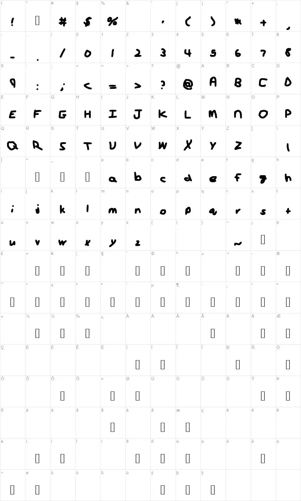 Strike A Posefont character map