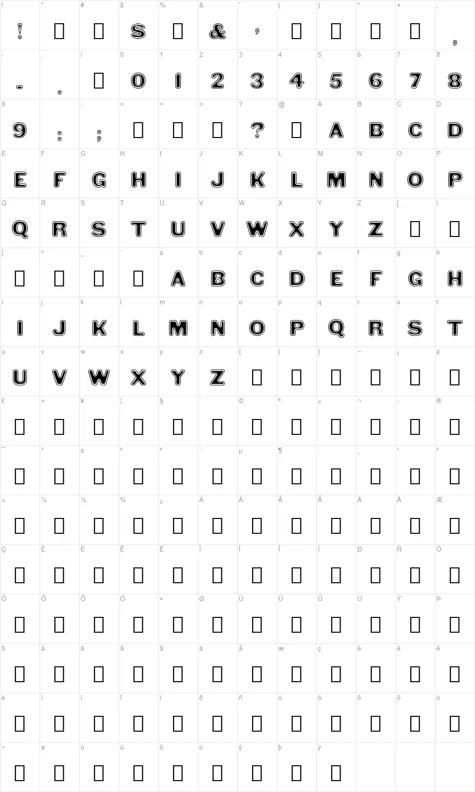 Style 889font character map