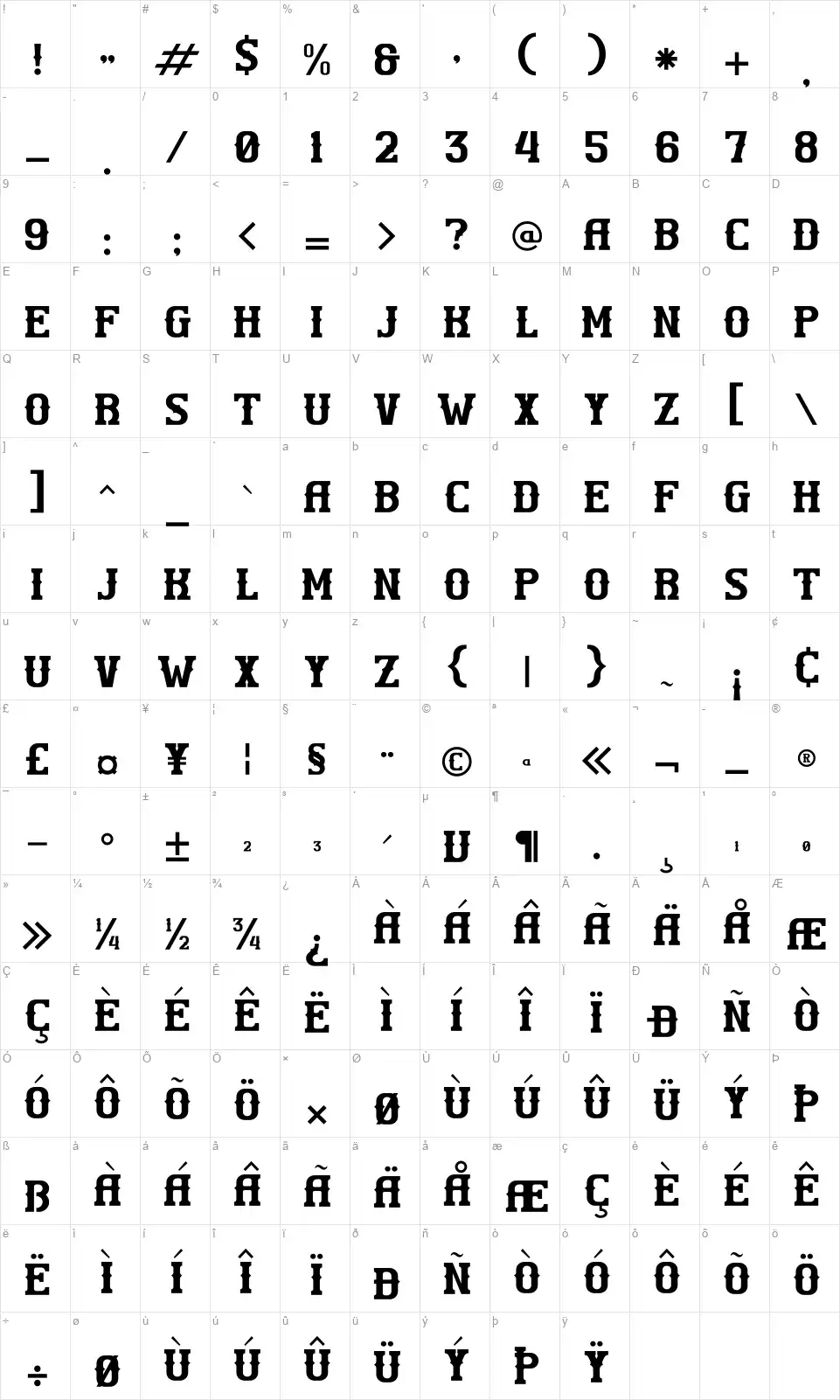 Submarinefont character map