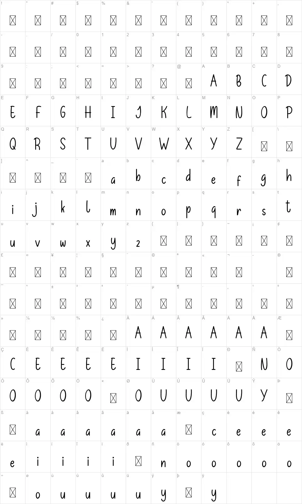 Sugar Rollfont character map