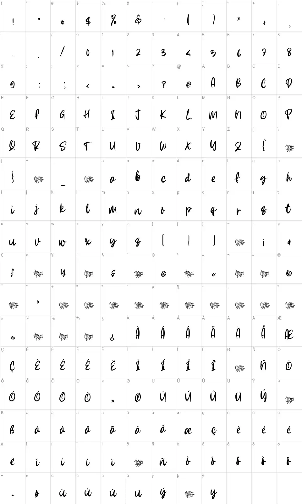 Summer Loversfont character map