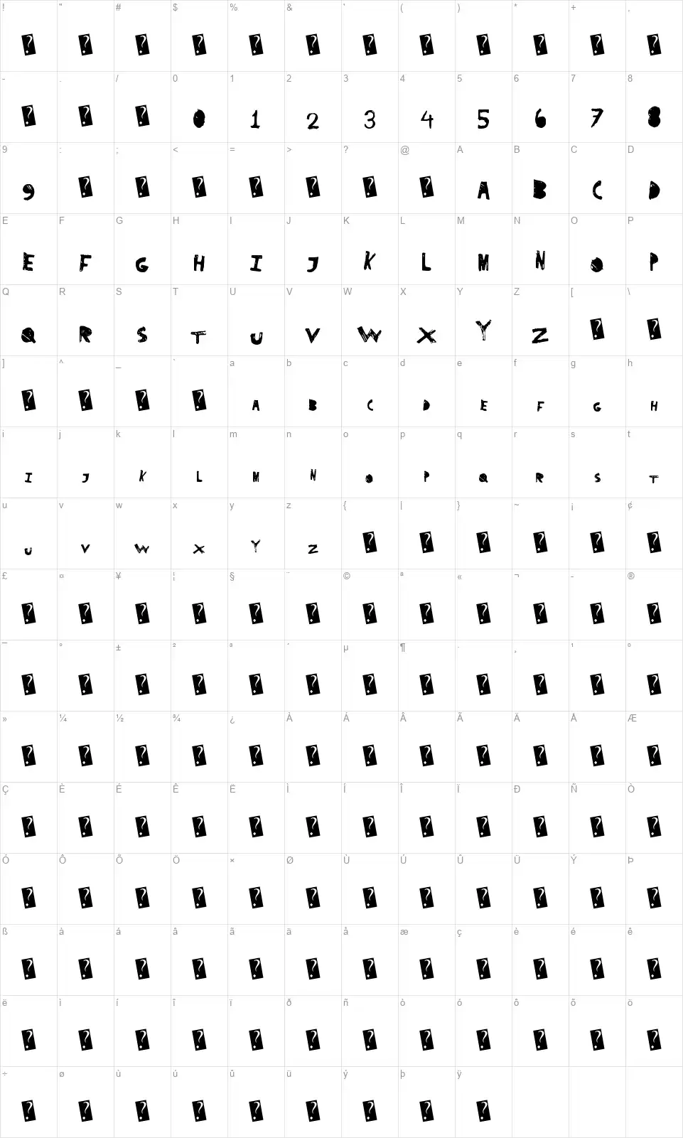 SuperDragfont character map