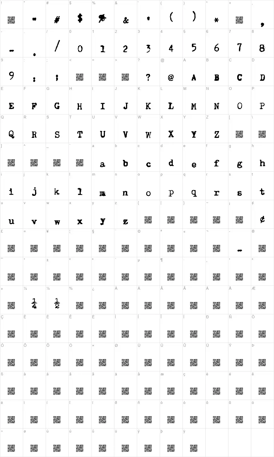 SuperKeysfont character map