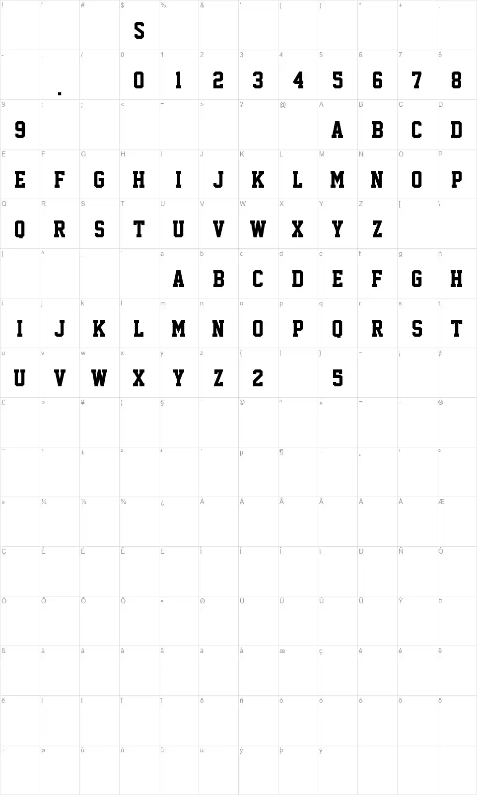 Superstar M54font character map