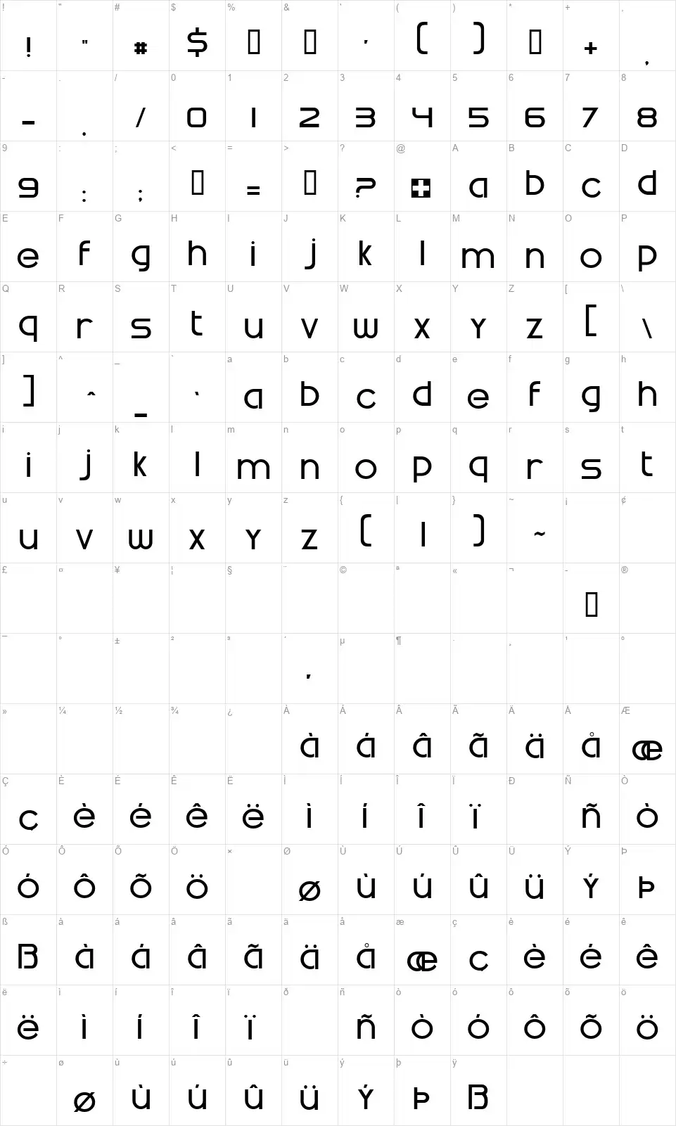 Swatchfont character map