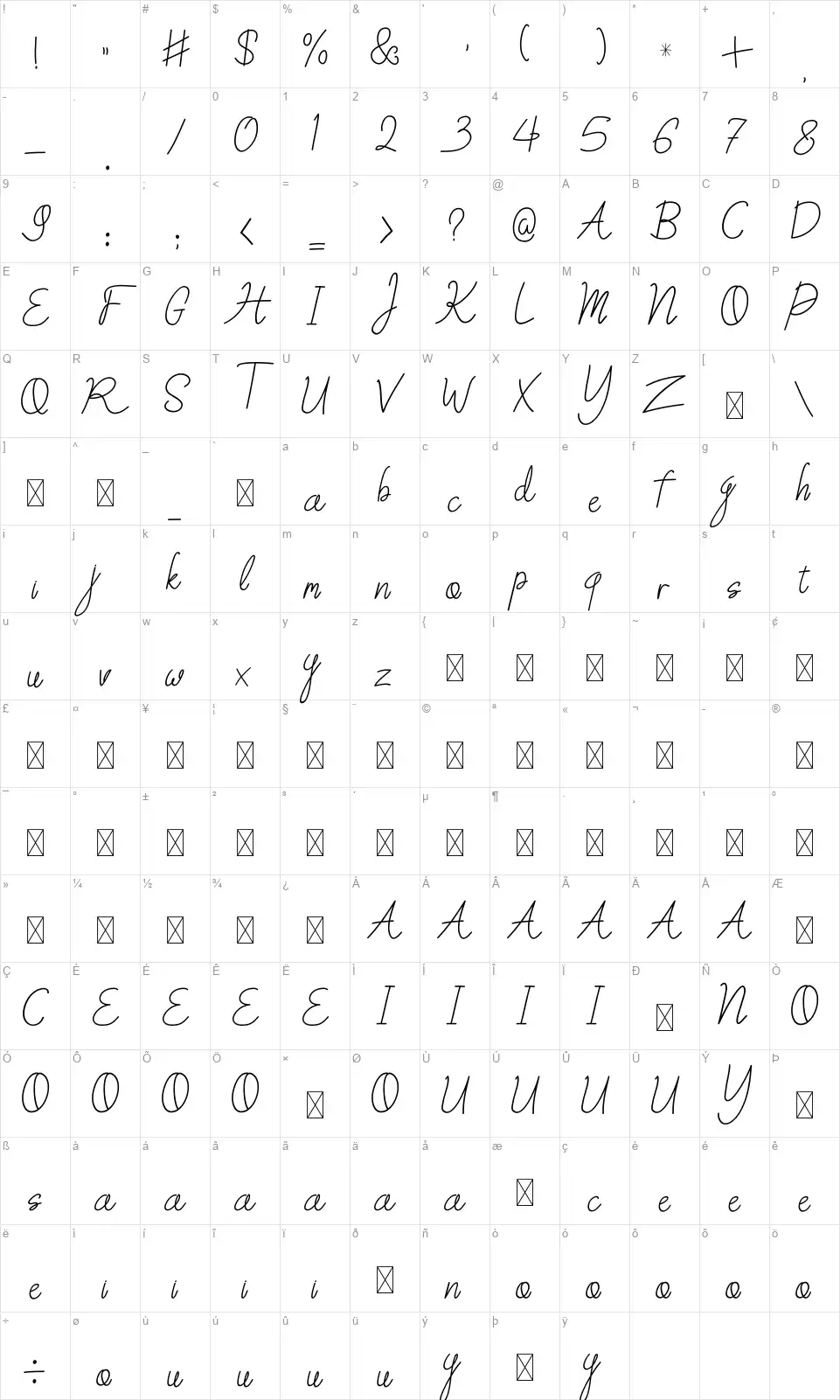Sweet Petuniafont character map