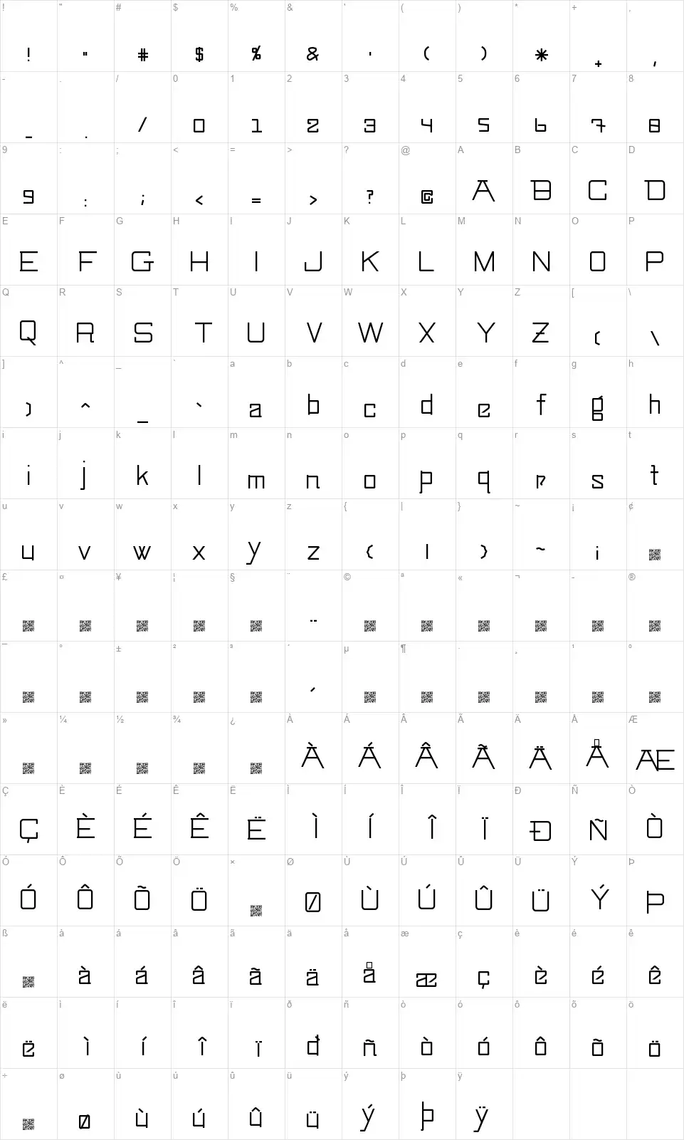 Swingarm Yorifont character map