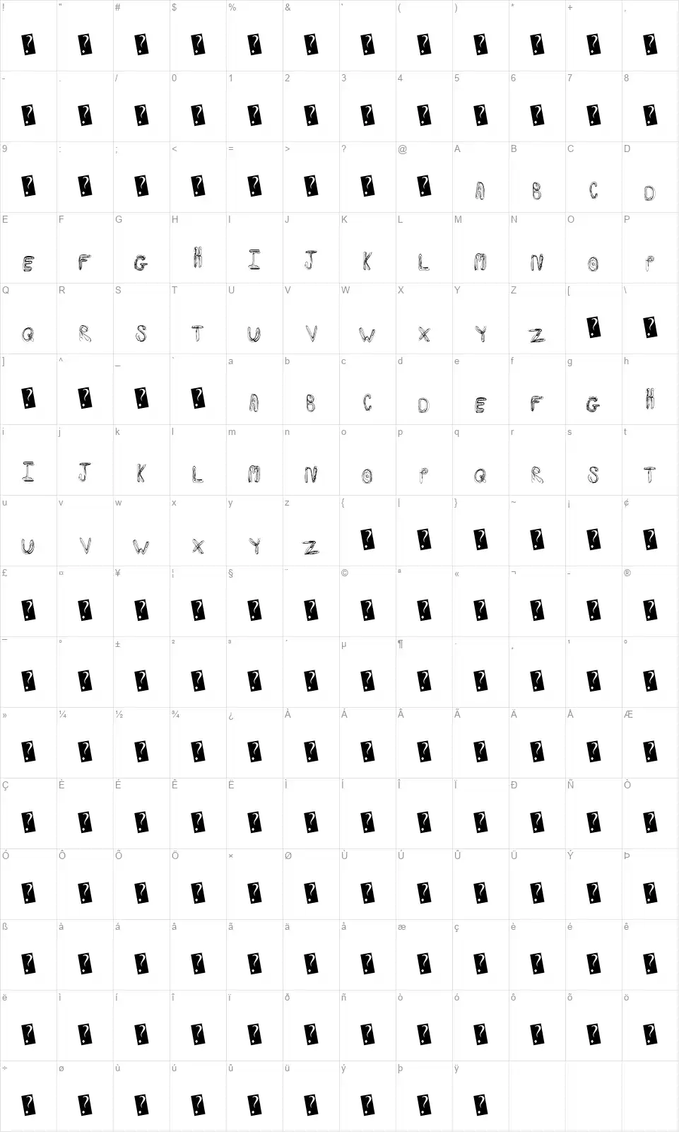 Swirl Insertionfont character map