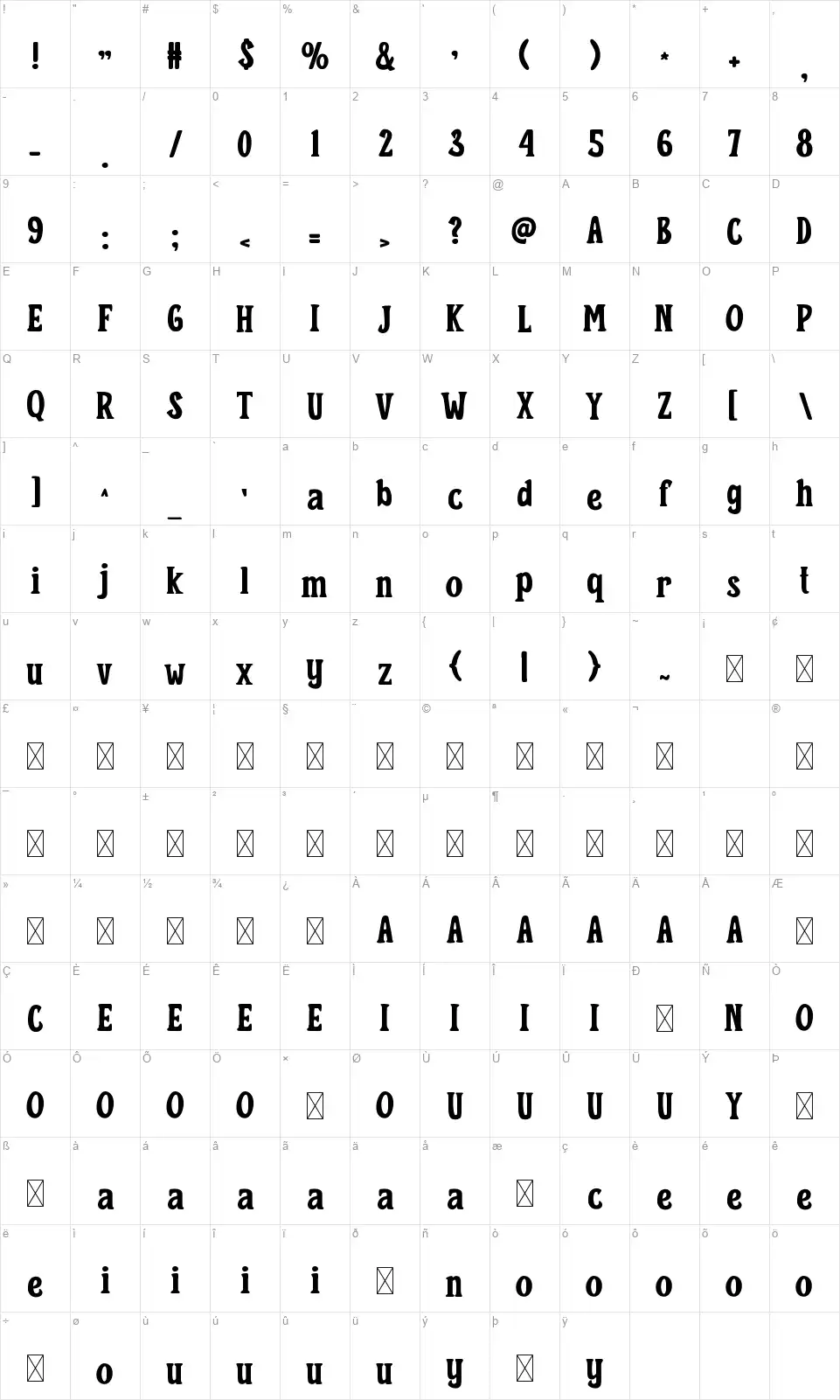 SWOOSHfont character map