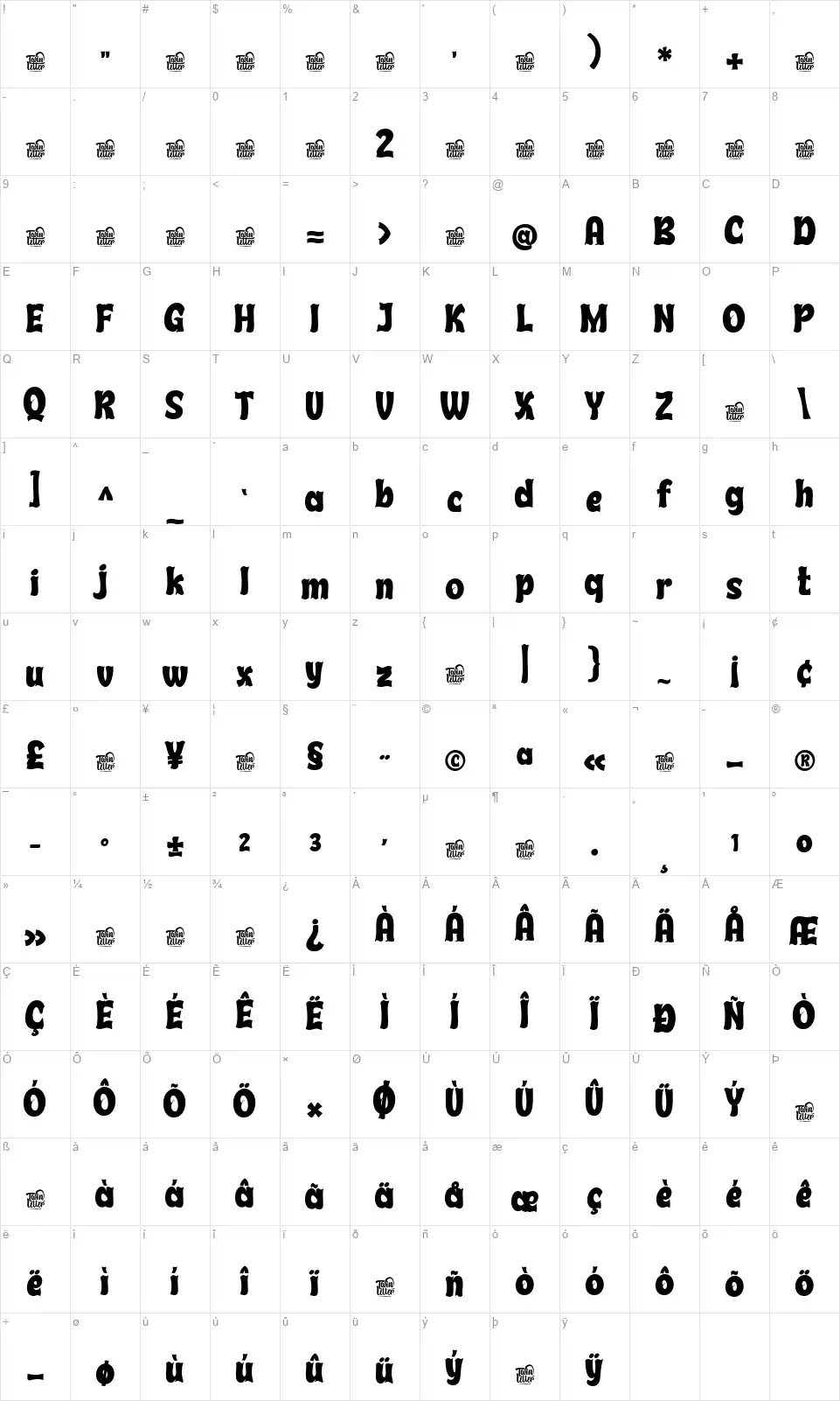 Sycerofont character map