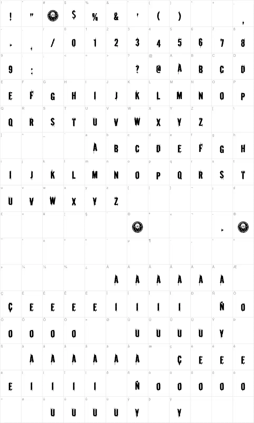 The Black Biblefont character map