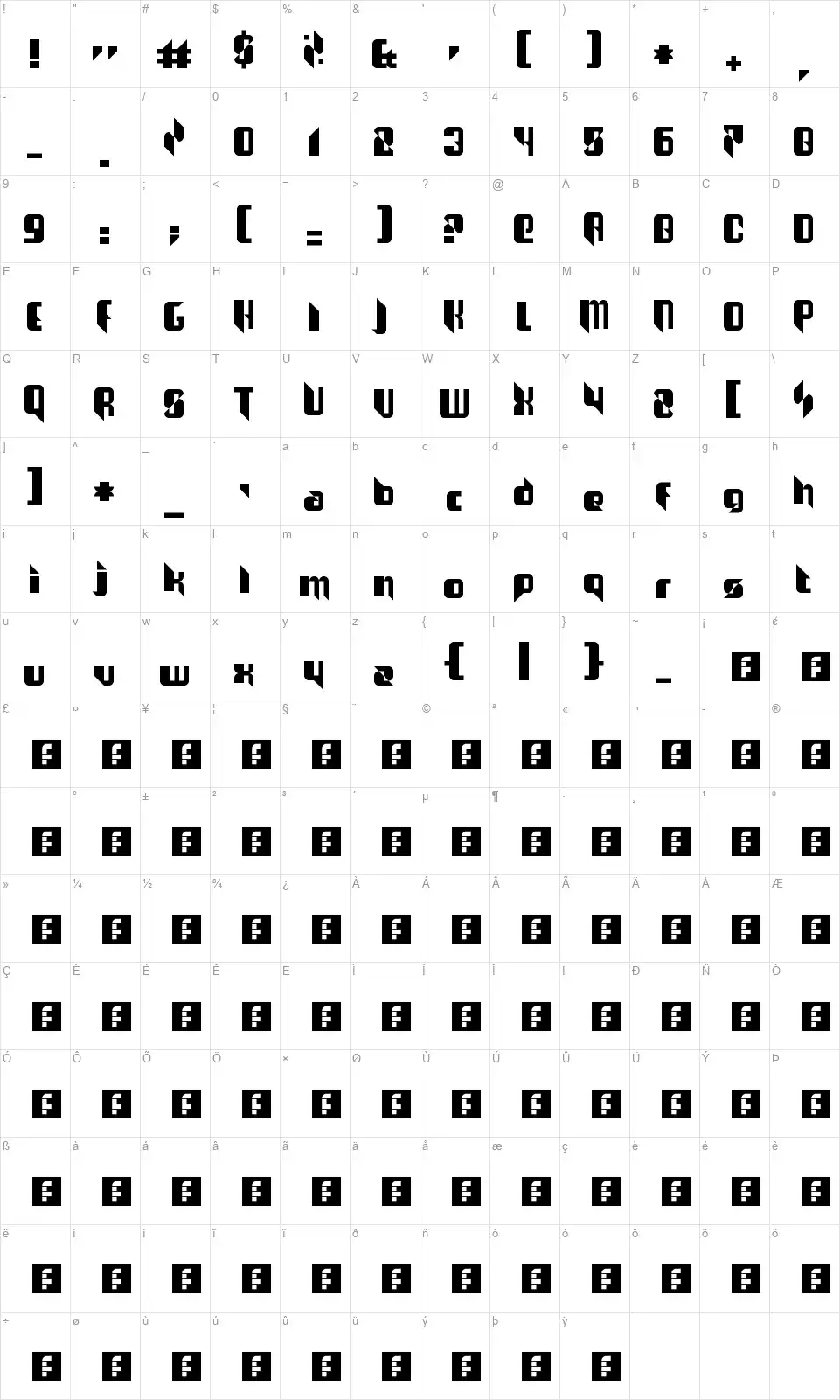 The Joy Facadefont character map