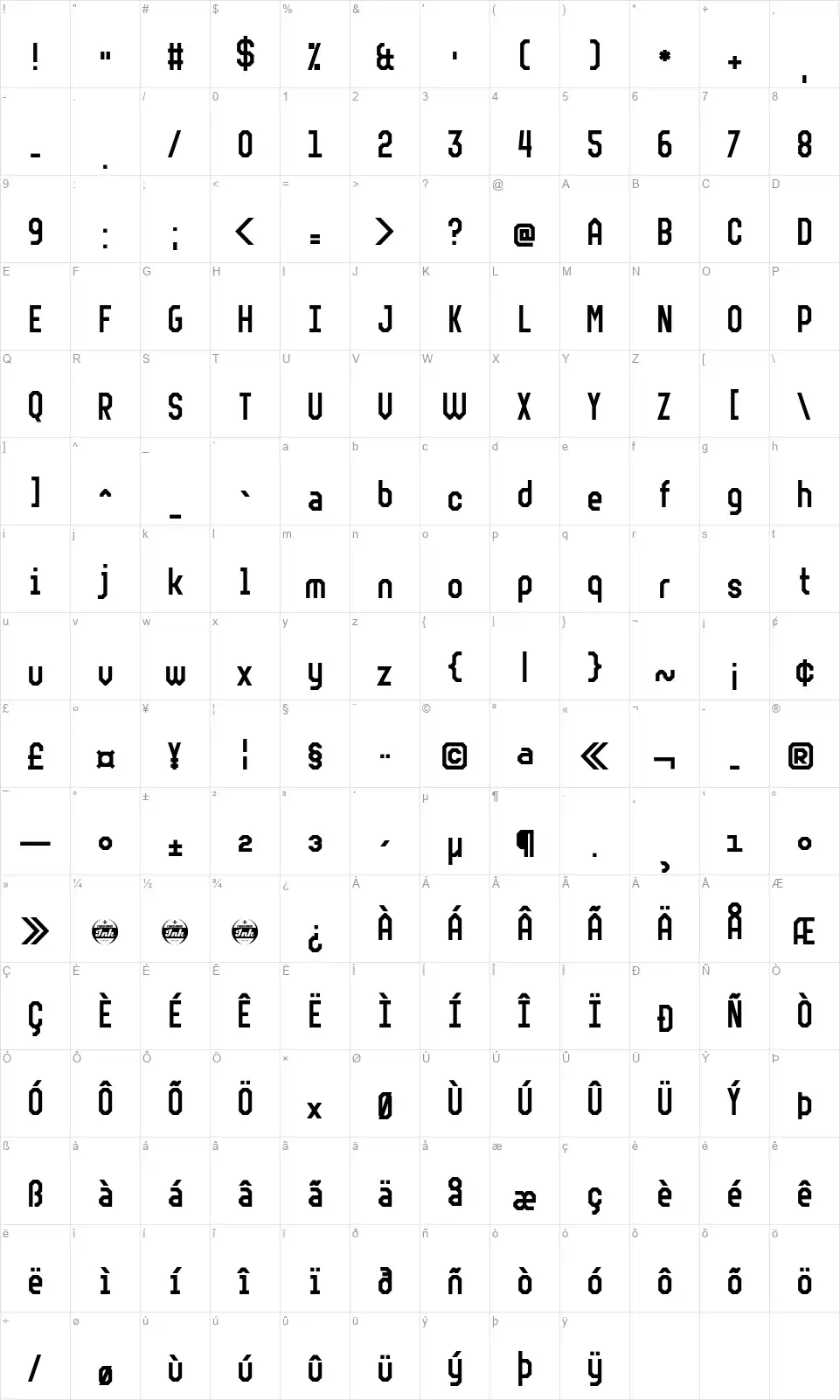 The Rift Shopfont character map