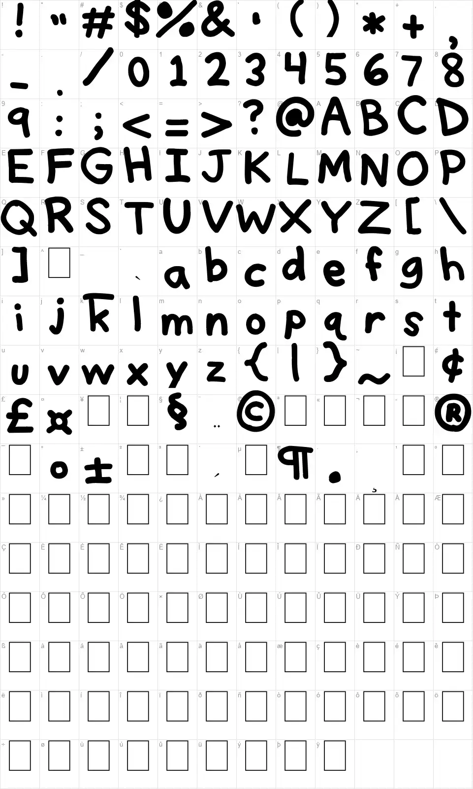 Think Thickfont character map