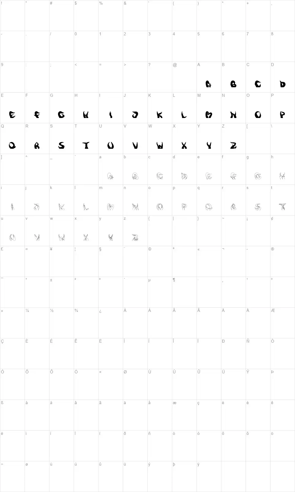 Three Tentakelfont character map