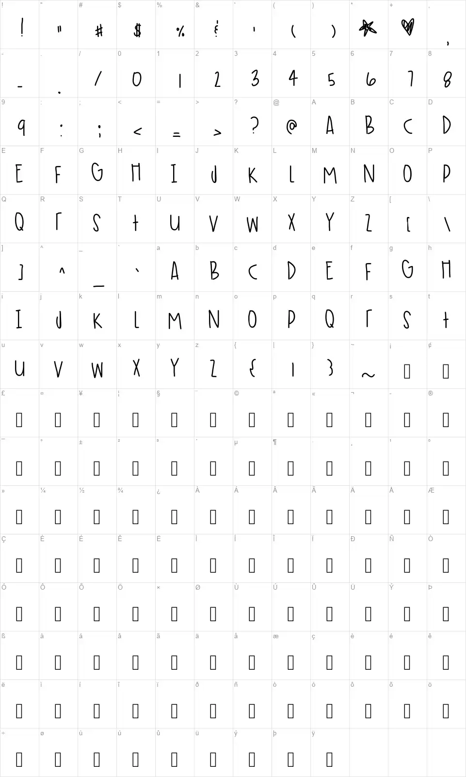 Time Flies When In Parisfont character map