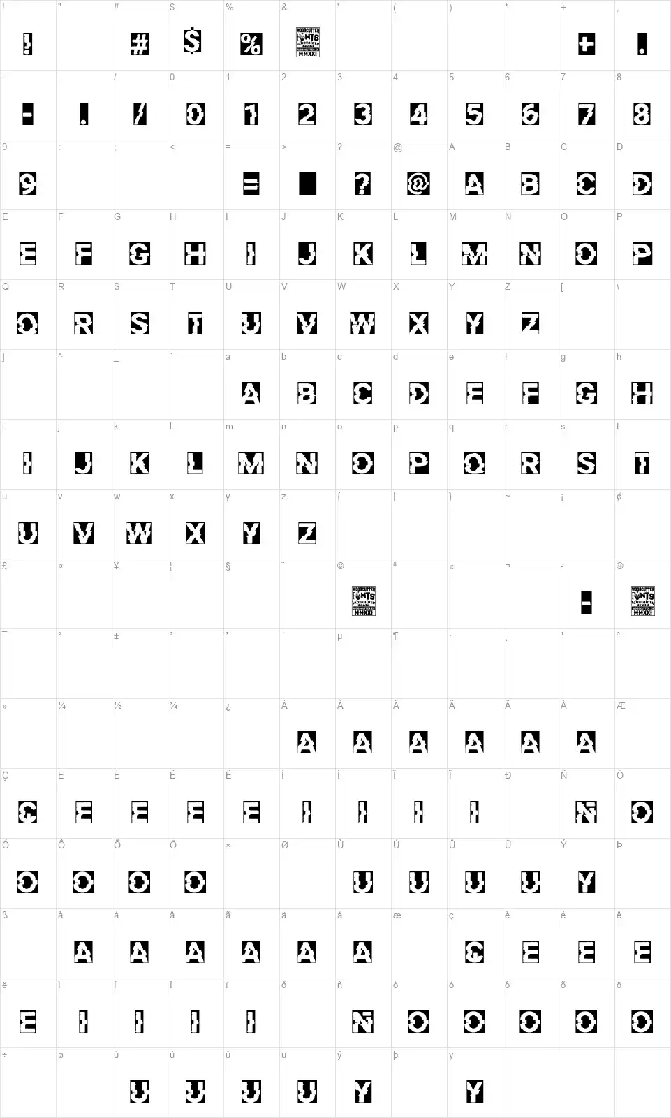 Titan Distortedfont character map
