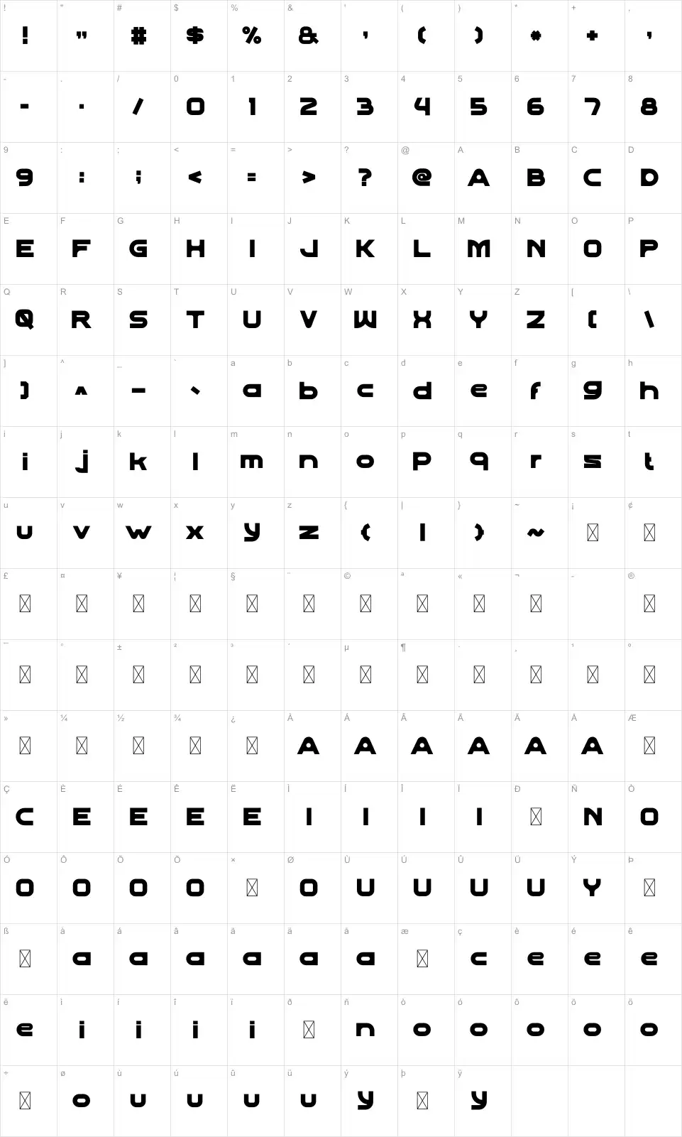 Torrafont character map