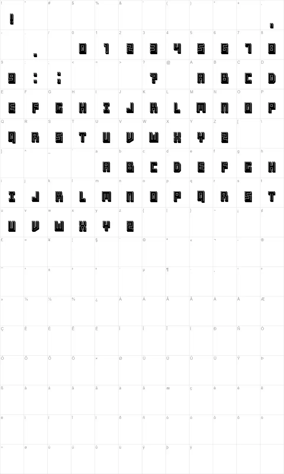 Tricksfont character map
