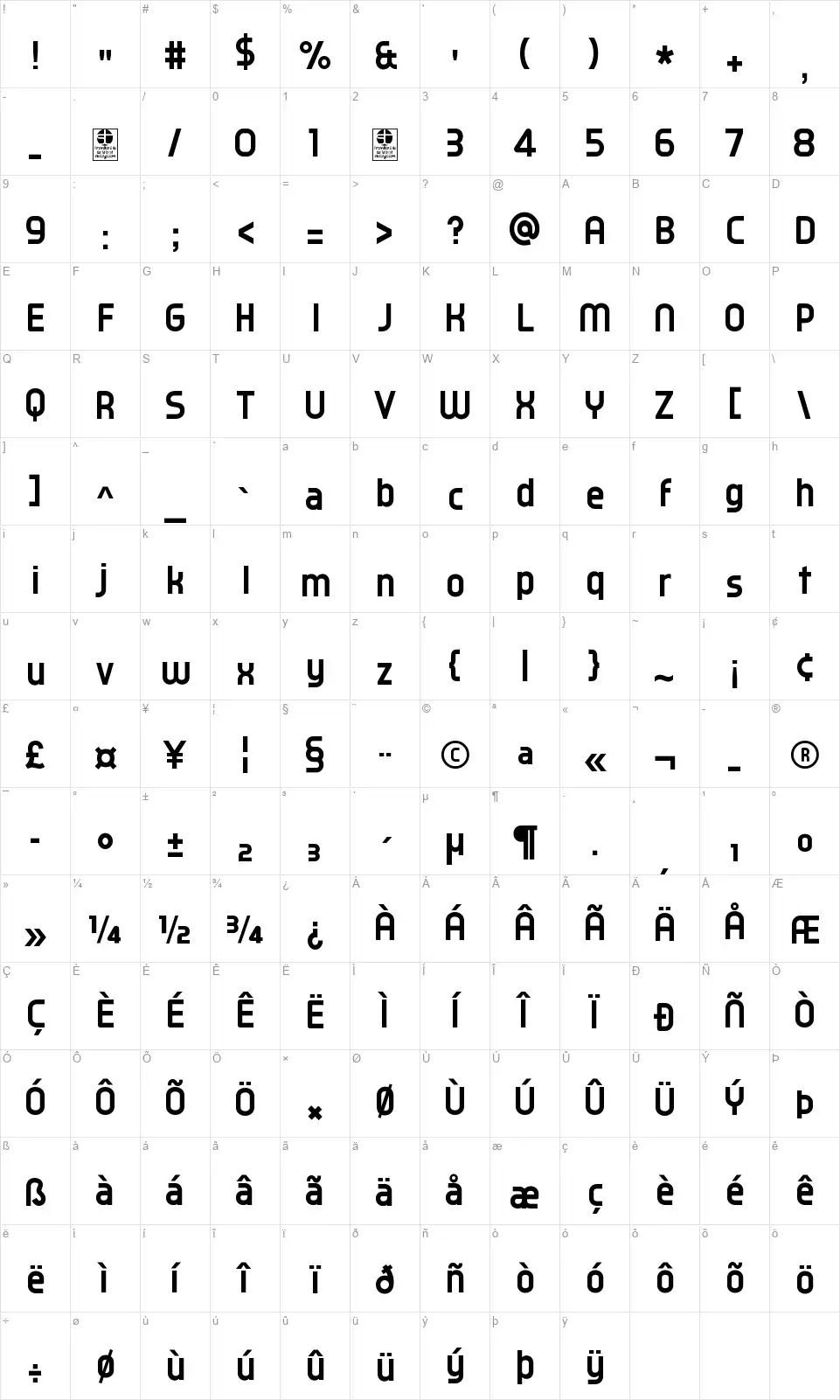 Typo Ovalfont character map