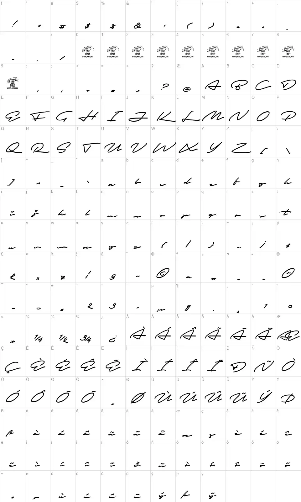 Umut Serkanfont character map
