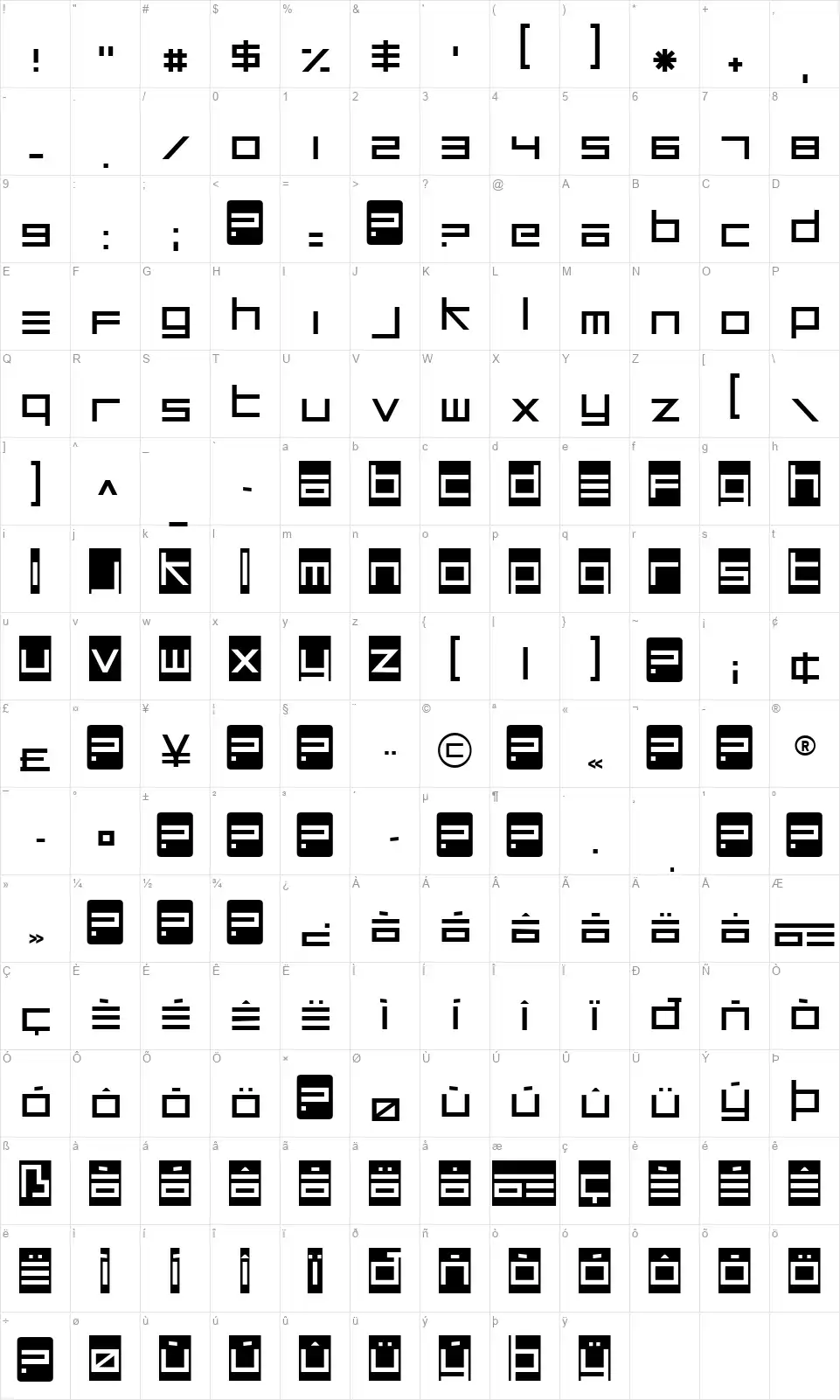Unsteady Oversteerfont character map