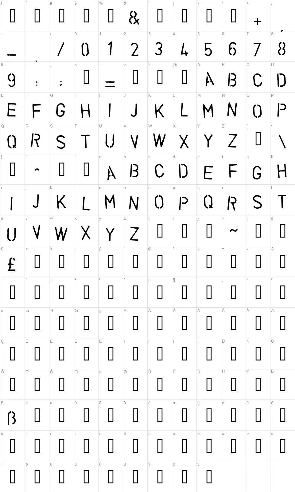 Vegetablefont character map