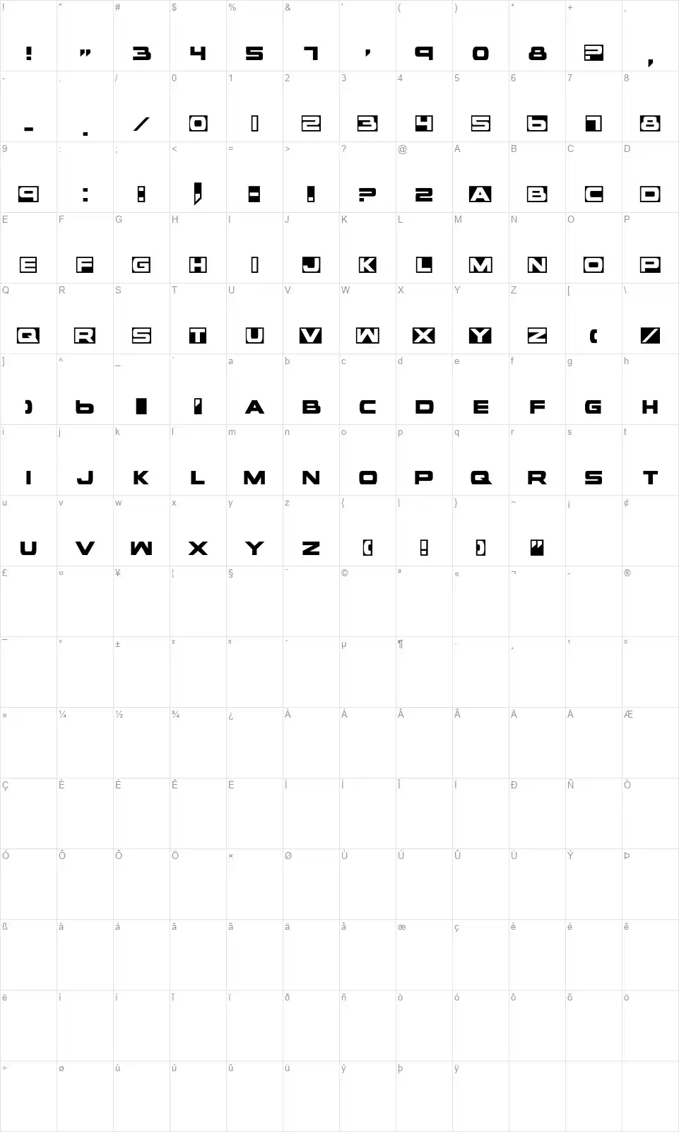 Voxboxfont character map