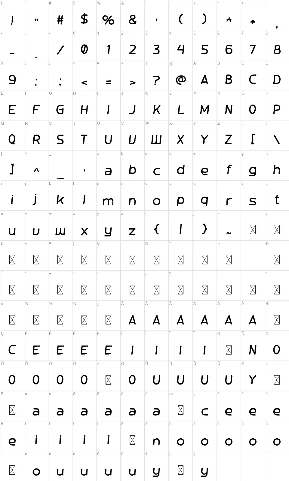 WADDUPfont character map