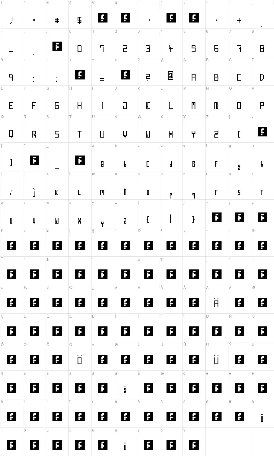 WebPixel Regularfont character map