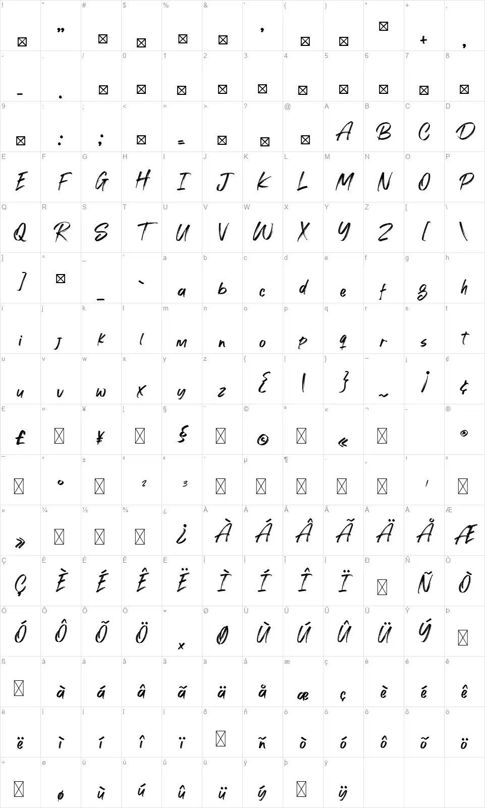 Wild Foxsfont character map