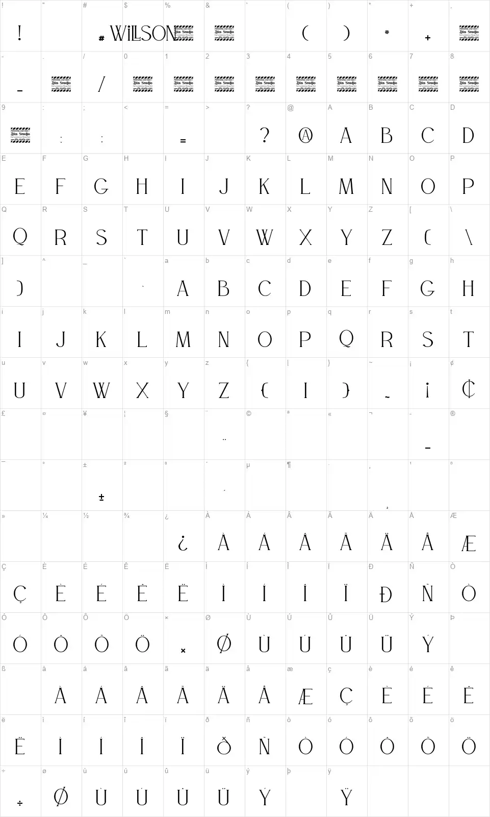 Willsonfont character map
