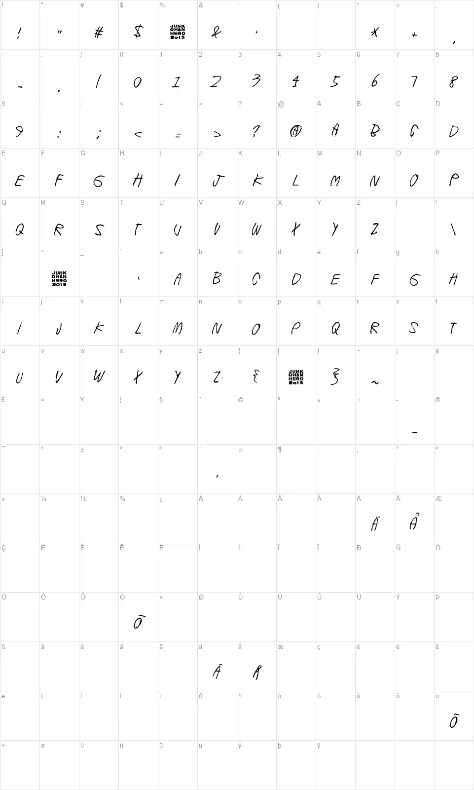 Windy Indigofont character map